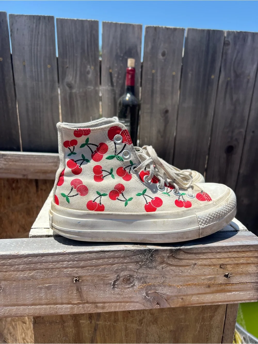 Converse Chuck Taylor All Star High Top Sneakers Cherry Print White Platform 6